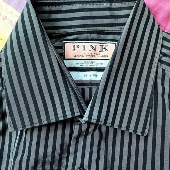 Thomas Pink Slim Fit Gothic Striped Button Down Shirt - Picture 9 of 9